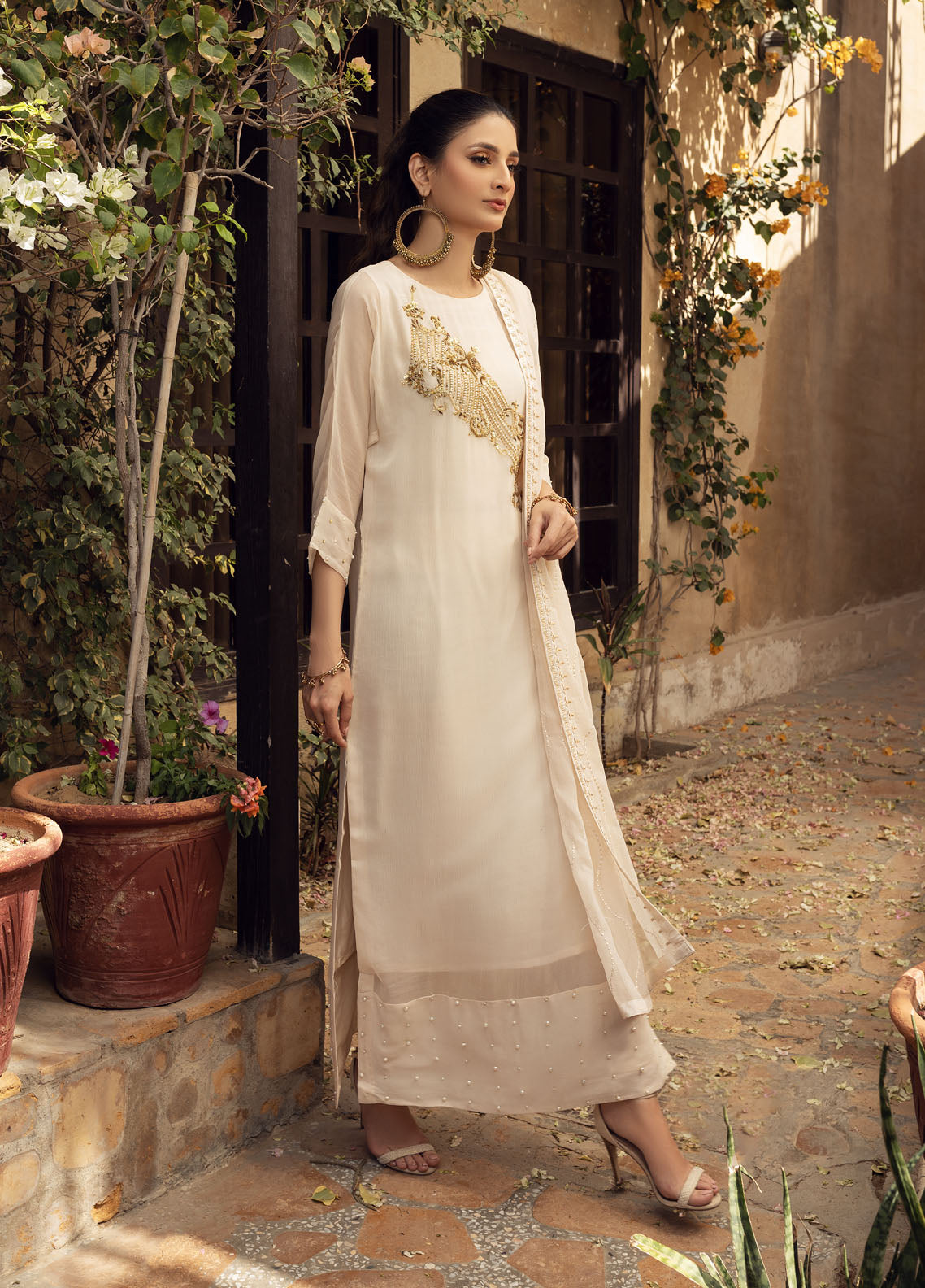 Shamooz Luxury Pret Chiffon 3 Piece Dress SEM-0404 Light Beige