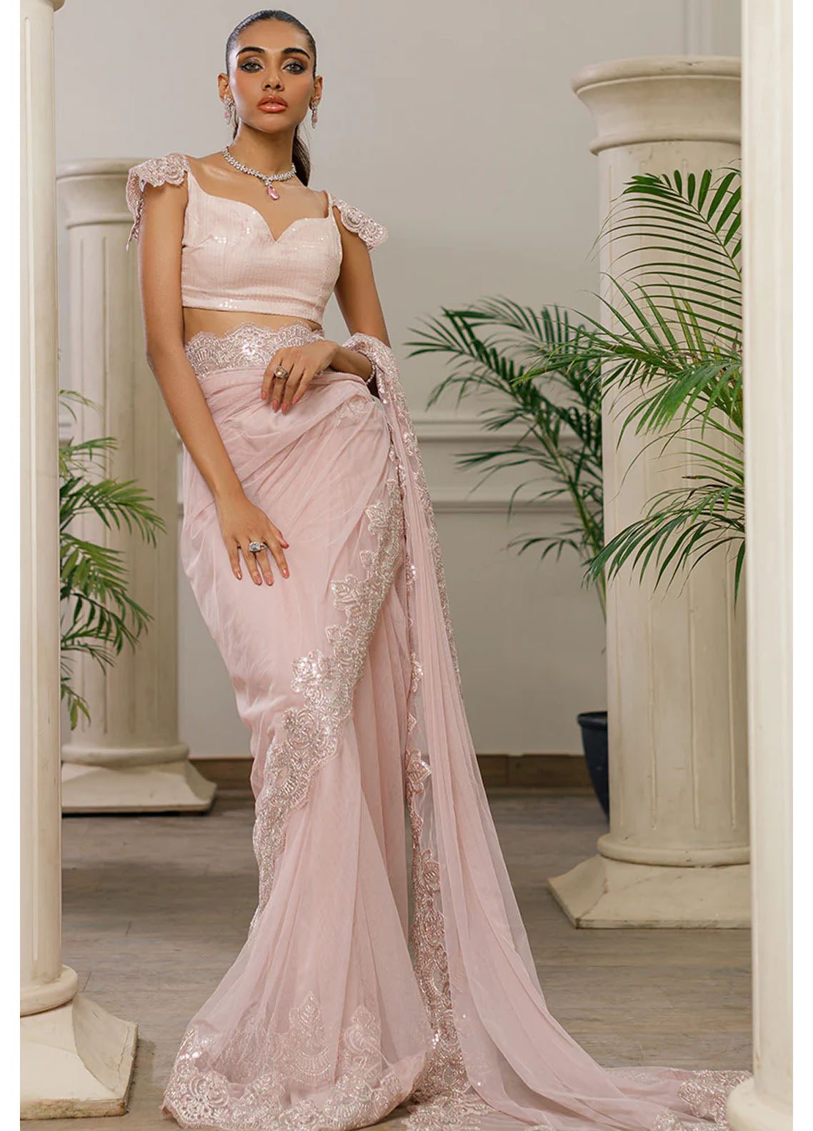 Threads & Motifs Luxury Pret Net Saree 8237