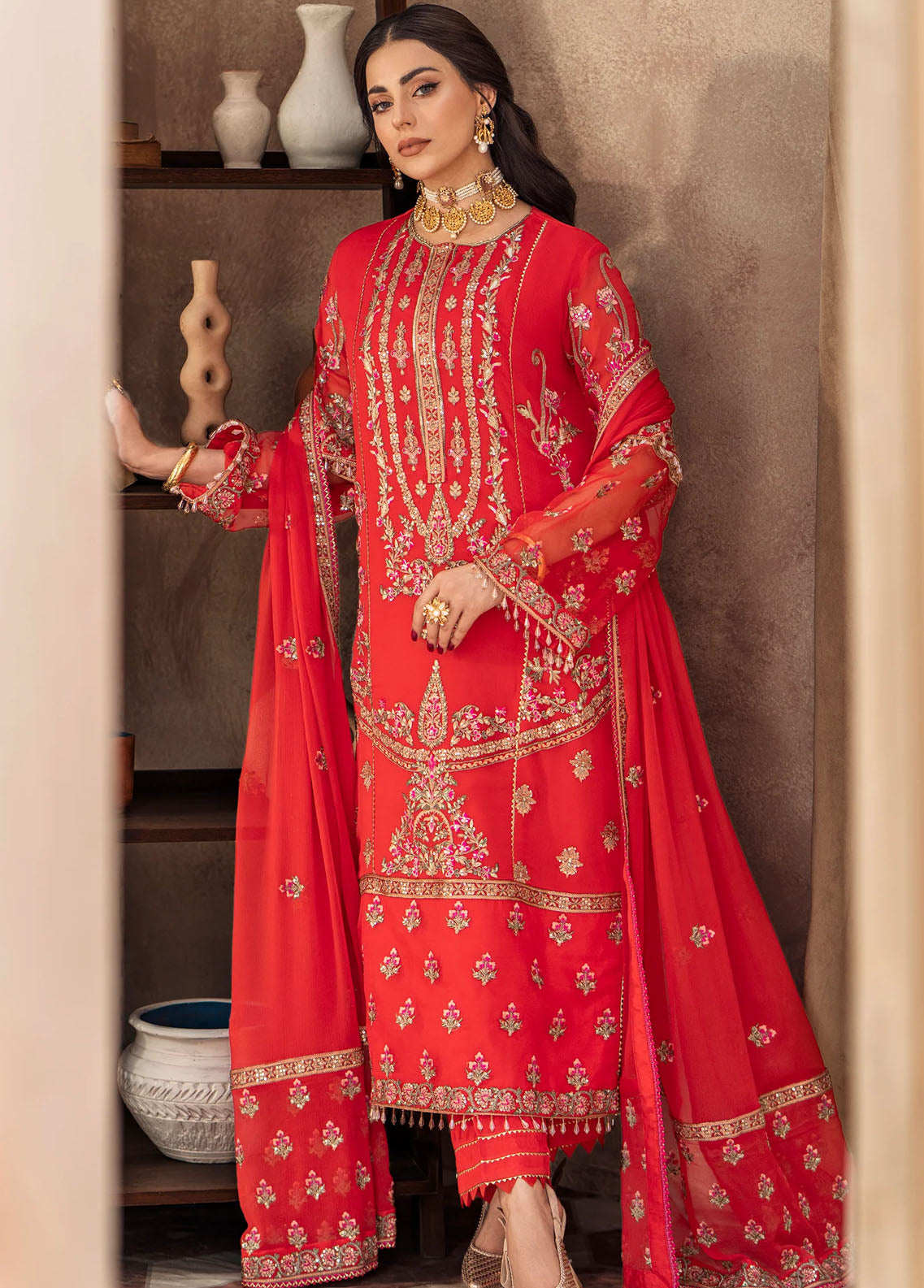 Zainab By Mashq Unstitched Collection 2023 QFD-0064 Fire Spot