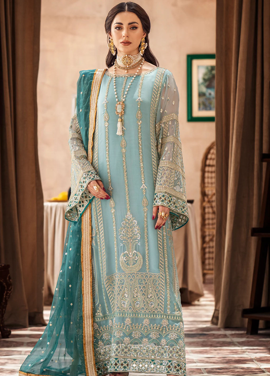 Zainab By Mashq Unstitched Collection 2023 QFD-0068 Shimmer Moss