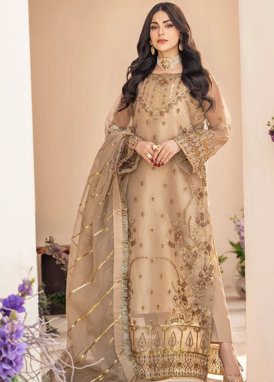 Zainab By Mashq Unstitched Collection 2023 QFD-0069 Gorgeous Gold