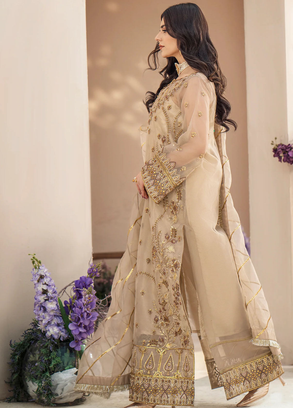 Zainab By Mashq Unstitched Collection 2023 QFD-0069 Gorgeous Gold