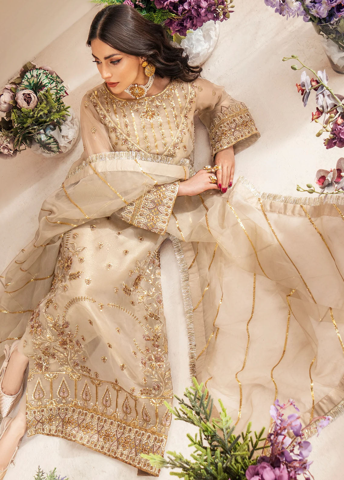 Zainab By Mashq Unstitched Collection 2023 QFD-0069 Gorgeous Gold