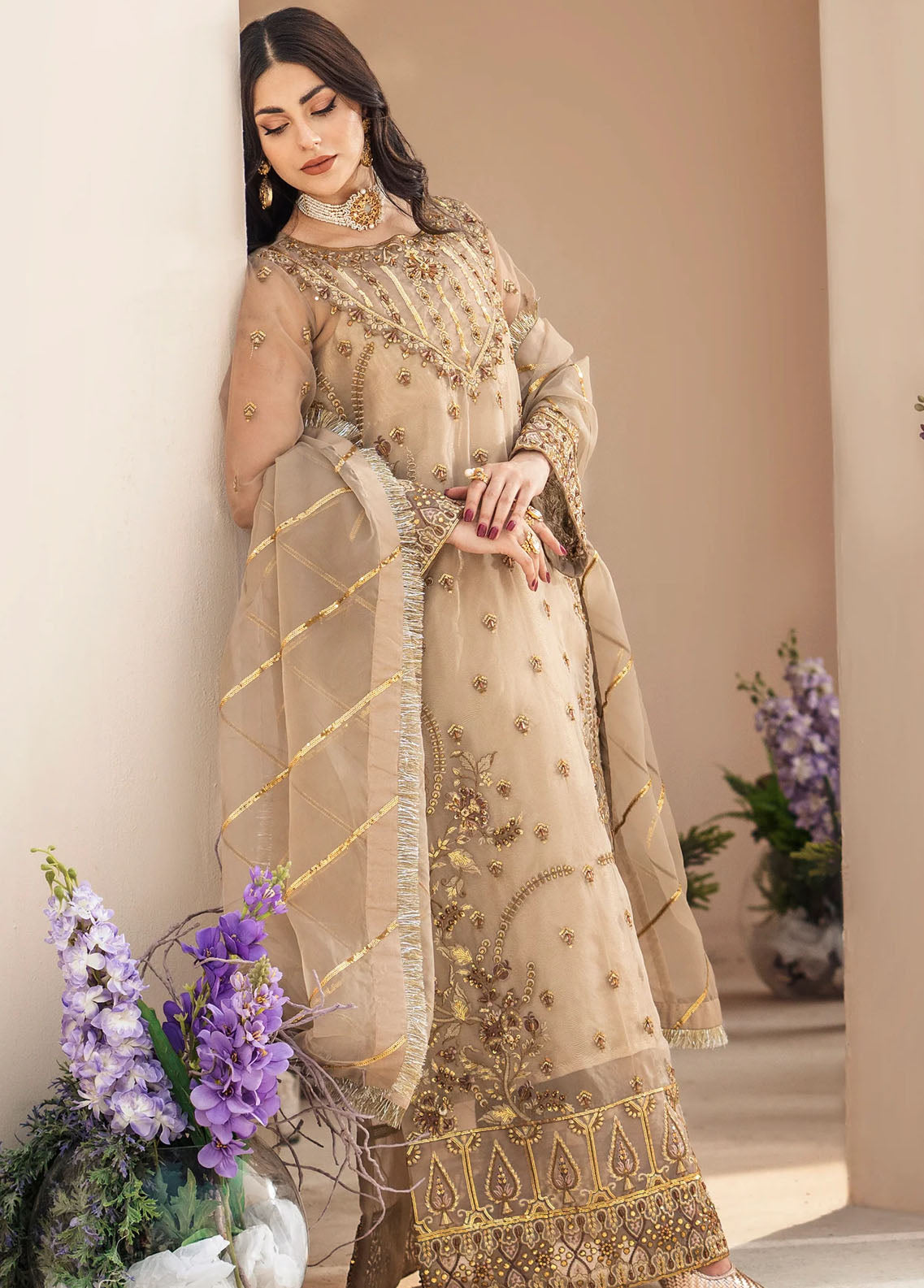 Zainab By Mashq Unstitched Collection 2023 QFD-0069 Gorgeous Gold