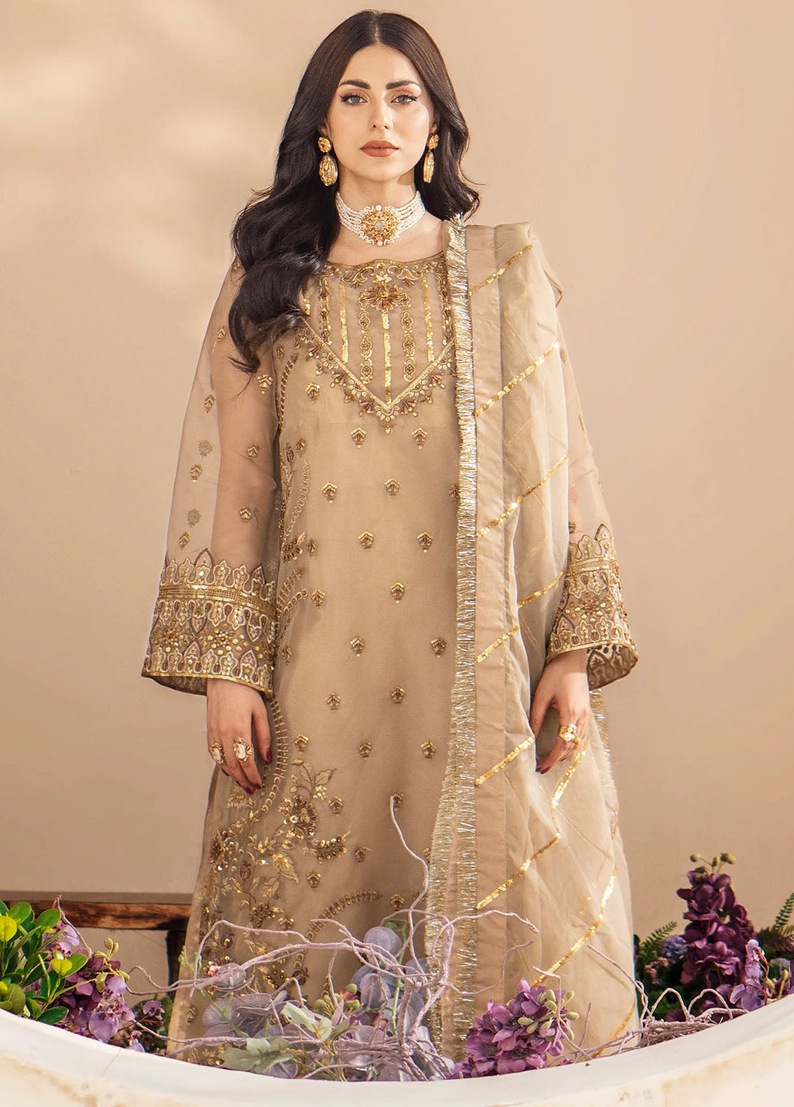 Zainab By Mashq Unstitched Collection 2023 QFD-0069 Gorgeous Gold